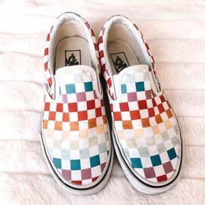 slip on checkerboard vans (rainbow)